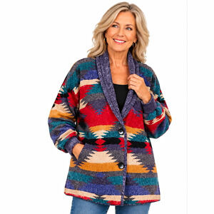 Vintage Burlington CFW Collection SWestern Aztec Knit Cardigan Jacket Pockets